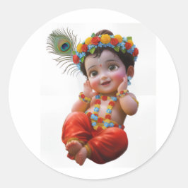 Süßer kleiner Krishna traditioneller indischer Kun Runder Aufkleber