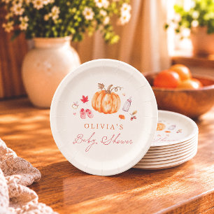 Süßer kleiner Kürbis-Aquarell-Herbst-Baby-Party Pappteller