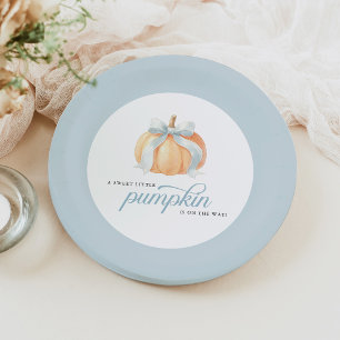 Süßer kleiner Kürbis auf dem Weg Baby Shower Pappteller