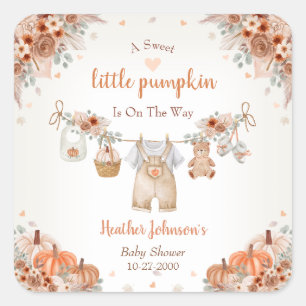 Süßer Kleiner Kürbis Herbst-Baby-Party Quadratischer Aufkleber