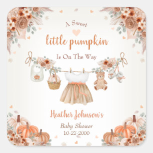 Süßer Kleiner Kürbis Herbst-Baby-Party Quadratischer Aufkleber