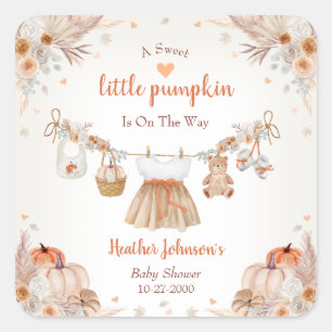 Süßer Kleiner Kürbis Herbst-Baby-Party Quadratischer Aufkleber