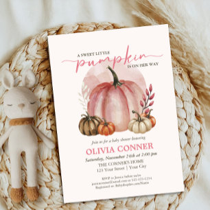 Süßer Kleiner Kürbis Herbst Pink Baby Shower Einladung