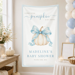 Süßer kleiner Kürbis mit blauer Schleife Baby Boy Banner