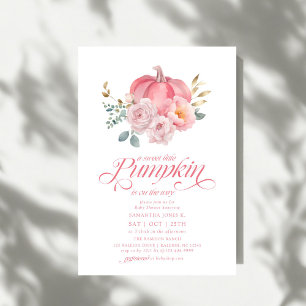 Süßer kleiner Kürbis rosa Blumen Herbst-Baby-Party Einladung