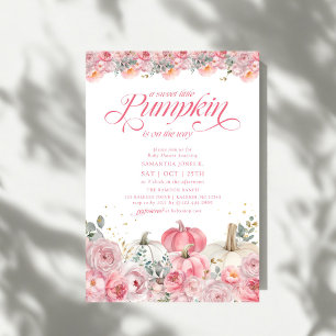 Süßer kleiner Kürbis rosa Blumen Herbst-Baby-Party Einladung