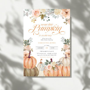 Süßer kleiner Kürbis rosa Blumen Herbst-Baby-Party Einladung