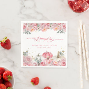 Süßer kleiner Kürbis rosa Blumen Herbst-Baby-Party Serviette
