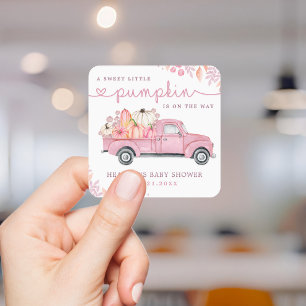 Süßer kleiner Kürbis Rosa Herbst-Baby-Party Quadratischer Aufkleber