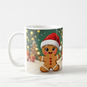 Süßer kleiner Lebkuchenmann mit Weihnachtsmütze Kaffeetasse