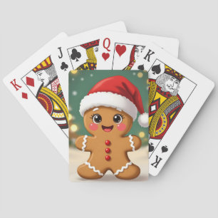 Süßer kleiner Lebkuchenmann mit Weihnachtsmütze Spielkarten