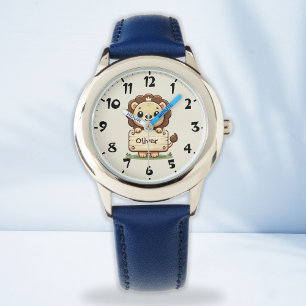 Süßer kleiner Löwe mit Namensschild Armbanduhr