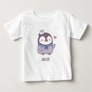 Süßer kleiner Pinguin Matrosen-Crew personalisiert Baby T-shirt