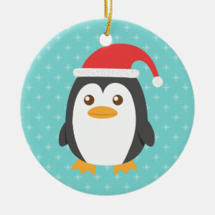 Süßer kleiner Pinguin mit Weihnachtsmannmütze für  Keramikornament
