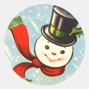 Süßer kleiner Retro-Schneemann Runder Aufkleber