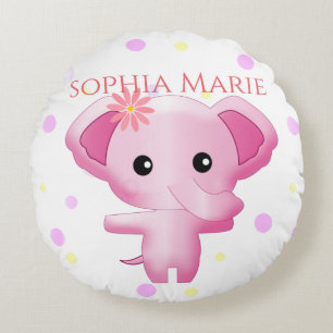Süßer kleiner rosa Baby-Girl-Elefant Rundes Kissen