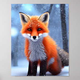 Süßer kleiner Rotfuchs im Schnee Poster