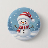 Süßer kleiner Schneemann mit Schal und Hut Button (Vorderseite)