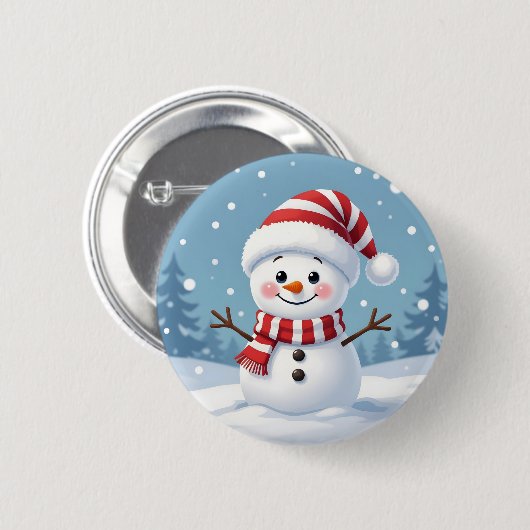 Süßer kleiner Schneemann mit Schal und Hut Button (Vorne & Hinten)