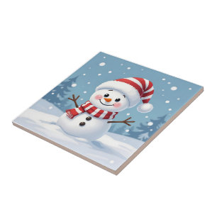 Süßer kleiner Schneemann mit Schal und Hut Fliese