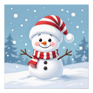 Süßer kleiner Schneemann mit Schal und Hut Fotodruck