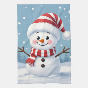 Süßer kleiner Schneemann mit Schal und Hut Geschirrtuch