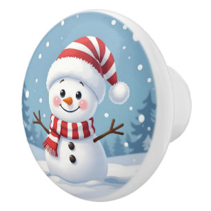 Süßer kleiner Schneemann mit Schal und Hut Keramikknauf