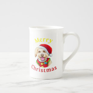 Süßer kleiner Weihnachtsmann-Welpe Frohe Weihnacht Porzellantasse