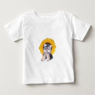 Süßer kleiner Yorkshire-Welpe & Sonnenblumen-Kunst Baby T-shirt