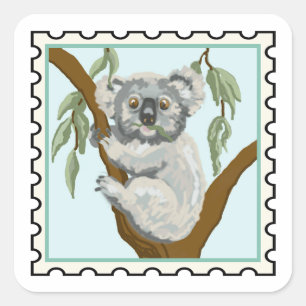 Süßer Koala Australische Briefmarkenkunst Quadratischer Aufkleber