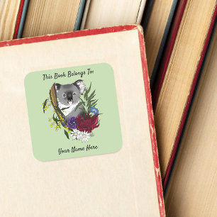 Süßer Koala-Bär Grüner Australischer Buchbesitzerz Quadratischer Aufkleber