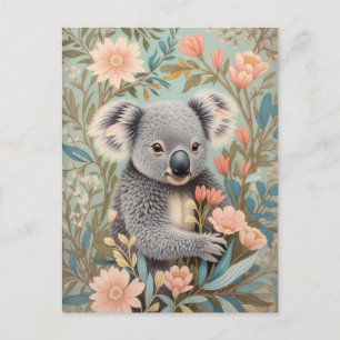 Süßer Koala Elegante Pastell-Blumen Postkarte