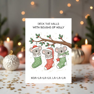 Süßer Koala mit Weihnachtsstrümpfen Feiertagskarte