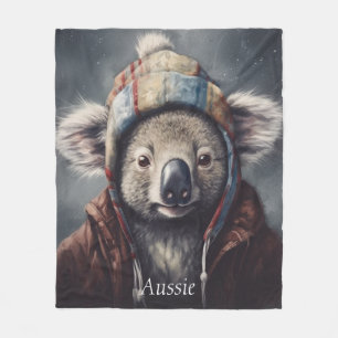 Süßer Koala mit Winterhut und individuellem Namen Fleecedecke