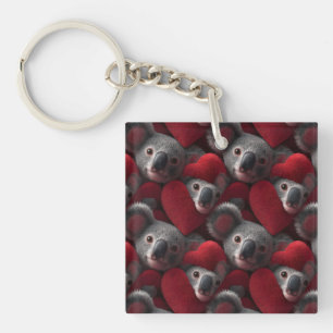 Süßer Koala und rotes Herz nahtloses Muster Schlüsselanhänger