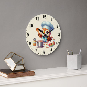 Süßer Koch Vogel Eule  Große Wanduhr