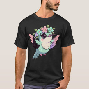 Süßer Kolibri-Blumenkranz Kawaii Pastell-Vogel T-Shirt