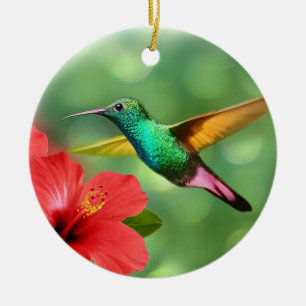 Süßer Kolibri mit Blume Keramik Ornament