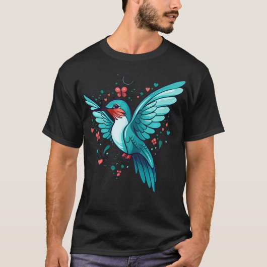 Süßer Kolibri mit Blumen I T-Shirt (Vorderseite)