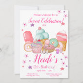 Süßer Kuchen, Eiscreme zum Geburtstag, jedes Alter Einladung (Vorderseite)