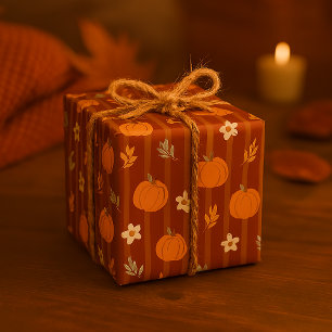 Süßer Kürbis & Blätter Nahtloser Herbststreifen Geschenkpapier