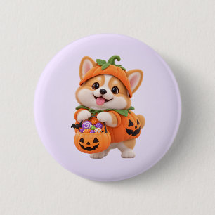 Süßer Kürbis-Corgi-Halloween-Button-Anstecker Button