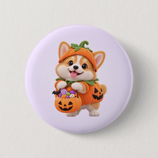 Süßer Kürbis-Corgi-Halloween-Button-Anstecker Button (Vorderseite)