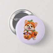 Süßer Kürbis-Corgi-Halloween-Button-Anstecker Button (Vorne & Hinten)