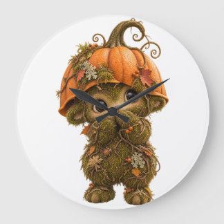 Süßer Kürbis-Waldkreatur-Wanduhr – Herbst Große Wanduhr