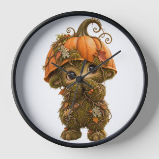 Süßer Kürbis-Waldkreatur-Wanduhr – Herbst Uhr
