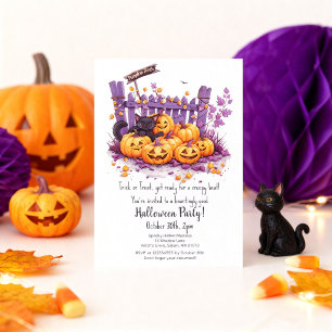Süßer Kürbisfeld-Schwarzkatze-Halloween-Party Einladung