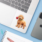 Süßer Labradoodle-Hund Aufkleber (Laptop mit iPhone)