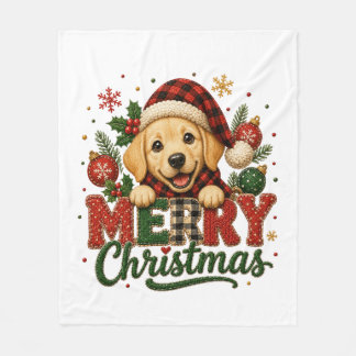 Süßer Labrador Retriever Frohe Weihnachten Fleecedecke