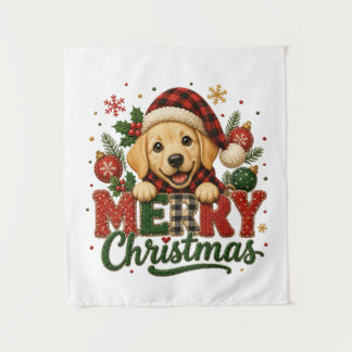 Süßer Labrador Retriever Frohe Weihnachten Wandteppich